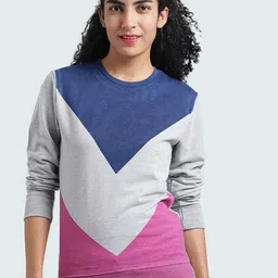 Huetrap Women Grey & Pink Colourblocked Sweatshirt-picture-23