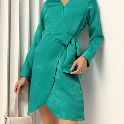 DressBerry Velvet Finish Wrap Tie-Up Mini Dress-image-1