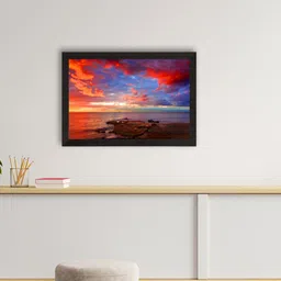 eCraftIndia Red & Blue Sky & Beach View Satin Matte Texture UV Wall Painting-image-20
