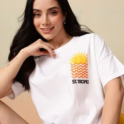 Mast & Harbour Graphic Printed Extended Sleeves Pure Cotton T-shirt-picture-31