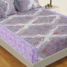 SWAYAM Multicoloured Ethnic Motifs 160 TC Cotton 1 Queen Bedsheet with 2 Pillow Covers-picture-12