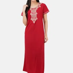 KOI SLEEPWEAR Red Embroidered Maxi Nightdress With Pockets-image-38