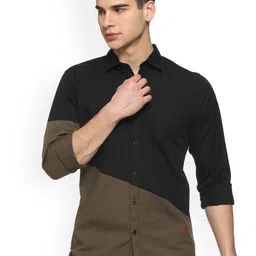 Campus Sutra Men Black & Olive Green Regular Fit Colourblocked Casual Shirt-picture-40