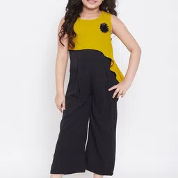 Stylo Bug Girls Yellow & Black Colourblocked Basic Jumpsuit-image-4