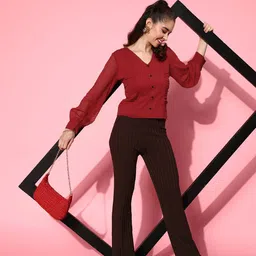 Antheaa Red Solid Chiffon Fitted Top-picture-21