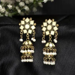 Moedbuille Mirror Studded Oxidised Gold Plated Handcrafted Layered Design Jhumkas-picture-40