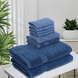BIANCA Set Of 8 Blue Solid 500 GSM Pure Cotton Zero-Twist Ultra-Fluffy Towels-picture-34