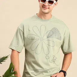 Mast & Harbour Printed Drop-Shoulder Sleeves Pure Cotton Relaxed Fit T-shirt-picture-20