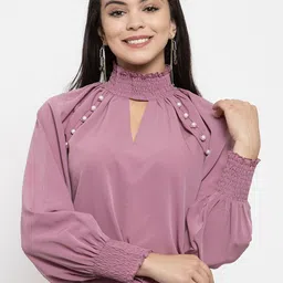 KASSUALLY Mauve Keyhole Neck Crepe Regular Top-image-58