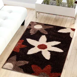 Story@home Brown & Beige Floral Shaggy Anti-Skid Fur Carpet-image-0
