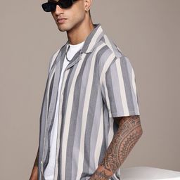 The Roadster Life Co. Pure Cotton Striped Drop-Shoulder Sleeves Relaxed Fit Casual Shirt-picture-17