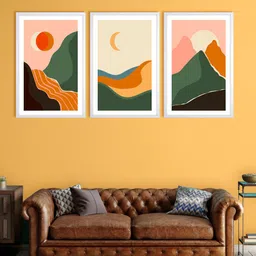999Store Set Of 3 Pink & Green Abstract Printed Wall Art-picture-24