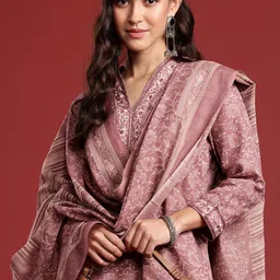 Anouk Women Floral Printed Mirror Work Kurta With Trousers & Dupatta image 5