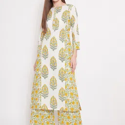 Tissu Women White & Green Printed Kurta with Palazzos-picture-39