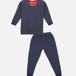 BODYCARE INSIDER Unisex Kids Navy Blue & White Self-Design Skinny-Fit Thermal Set-picture-32