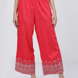 Vishudh Women Pink & Maroon Ethnic Motifs Hem Design Ethnic Palazzos-picture-34