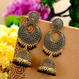 Crunchy Fashion Black & Gold-Toned Contemporary Jhumkas-picture-27