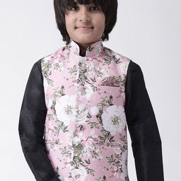 Hangup Boys Pink & Green Printed Woven Nehru Jacket-picture-24
