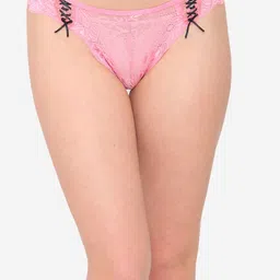 N-Gal Women Pink Solid Sheer Lace Adjustable Waist Seamless Thongs NTDT10-picture-29