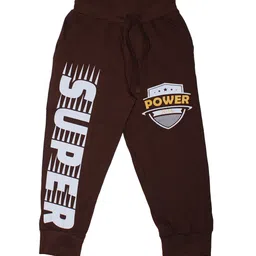 KiddoPanti Boys Coffee Brown Super Power Printed Joggers-image-39