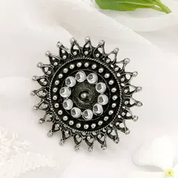 TEEJH Women Oxidized Silver-Toned & Black Lavanya Filgree Work Finger Ring-picture-18