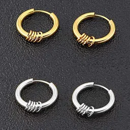 Yellow Chimes Woman Set of 2 Gold & Silver Toned Contemporary Hoop Earrings-picture-38