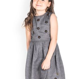 Cherry Crumble Girls Grey Embroidered Fit and Flare Dress-picture-9
