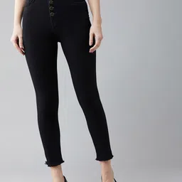 DOLCE CRUDO Women Black Skinny Fit High-Rise Clean Look Stretchable Cropped Jeans-picture-35