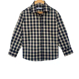 Campana Boys Navy Blue & Cream-Coloured Regular Fit Checked Casual Shirt-image-26