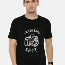 Bushirt Men Black Printed Round Neck Pure Cotton T-shirt-image-56