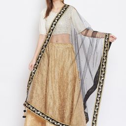 Clora Creation Black & Gold-Toned Solid Dupatta-picture-24
