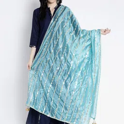 Clora Creation Blue & Silver-Toned Gotta Patti Dupatta-picture-46