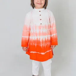Tiber Taber Boys Orange & Off White Tie & Dye Kurta-picture-12