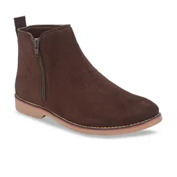 Fentacia Men Brown Solid Synthetic Suede Lightweight Mid-Top Flat Boots-image-28