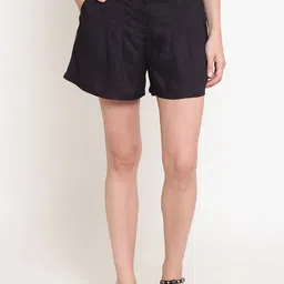 Sera Women Black Solid Regular Fit Regular Shorts-picture-12