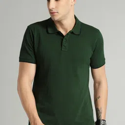 Roadster Men Green Solid Polo Collar Pure Cotton T-shirt-picture-13