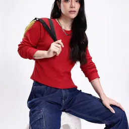 Kook N Keech Women Raglan Sleeves Pure Cotton T-shirt-image-78