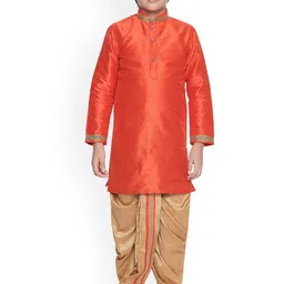 Jeetethnics Boys Orange & Beige Solid Kurta with Dhoti Pants-picture-54