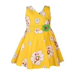 Wish Karo Girls Yellow & Off-White Printed Fit and Flare Dress-image-65