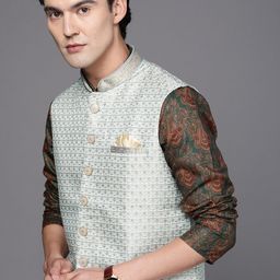 Manyavar Grey Woven Design Nehru Jacket-picture-48