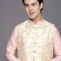 Manyavar Beige Floral Embroidered Nehru Jacket-picture-36