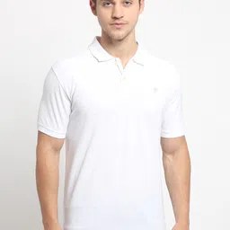 Cantabil Men White Polo Collar Slim Fit T-shirt-image-89