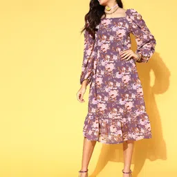 plusS Women Purple Floral Volume Play Dress-image-99