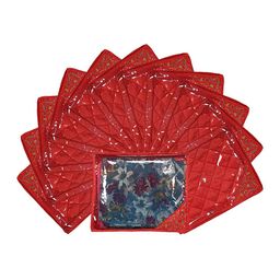 Kuber Industries Set Of 12 Red Solid Single Packing Saree Cover Organizer-picture-28