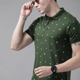 Roadster Men Green Printed Polo Collar T-shirt-picture-10