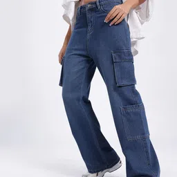 glitchez Women Mid-Rise Cargo-Style Relaxed Fit Jeans-picture-29