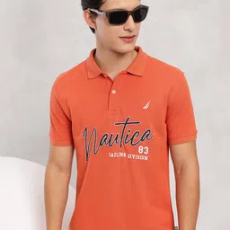 Nautica Men Brand Logo Printed Polo Collar Pure Cotton T-shirt-picture-35