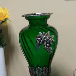 Homesake Green & Silver-Toned Textured Large Flower Vase with Antique Grapevine Brooch-picture-26