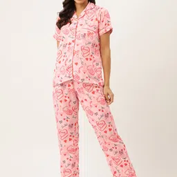 NAP HOUR Women Pink & Black Printed Night suit-image-46