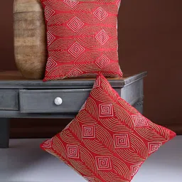Alina decor Red & Gold-Toned Set of 2 Solid Square Cushion Covers-image-15